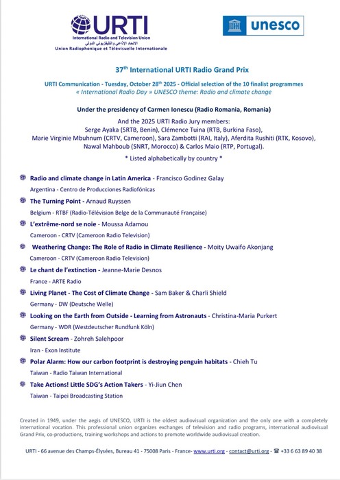 賀! 本系課程與教學碩士在職專班 111級 陳怡君 碩士生 企劃主持: 臺北廣播電臺 行動吧小小地球人  榮獲 法國URTI廣播電視大獎 前十名!圖片